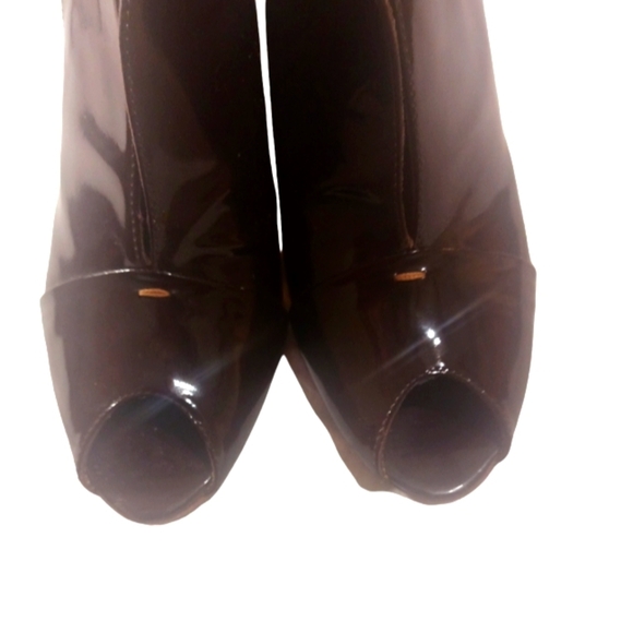 STELE Italian Deep Brown Patent Leather Sling Back Heels open toe Pumps Size 7 - Picture 4 of 10